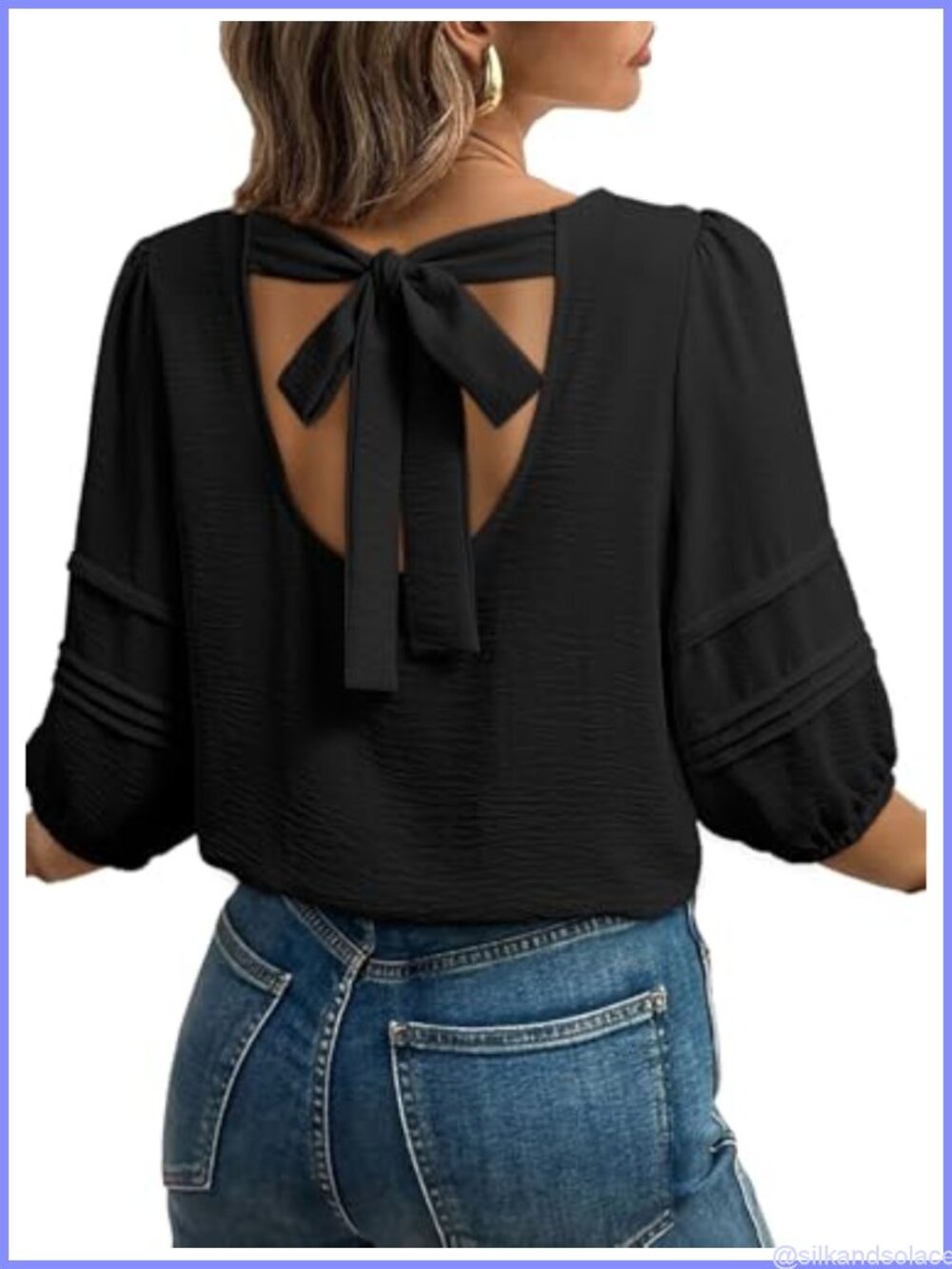 Dokotoo Womens Dressy Casual Blouse 3/4 Sleeve Back Tie Summer Top